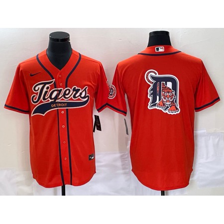 Men's Detroit Tigers Orange Team Big Logo Cool Base Stitched Baseball Jersey