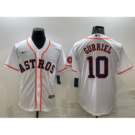 Men's Houston Astros #10 Yuli Gurriel White With Patch Cool Base Stitched Jersey