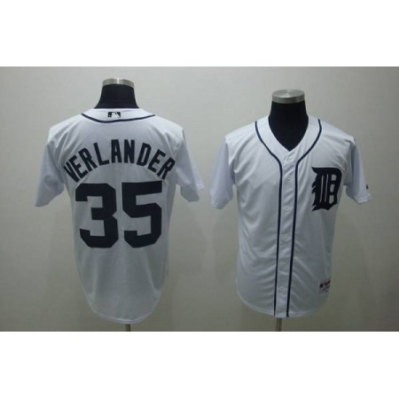 Tigers #35 Justin Verlander Stitched White MLB Jersey