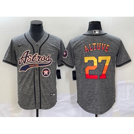 Men's Houston Astros #27 Jose Altuve Gray With Patch Cool Base Stitched Baseball Jersey