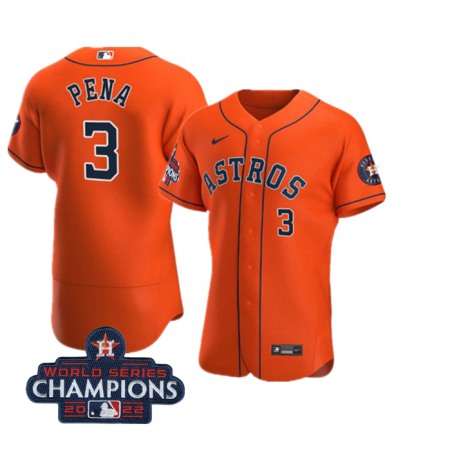 Men's Houston Astros #3 Jeremy Pena Orange 2022 World Series Champions Flex Base Stitched Baseball Jersey