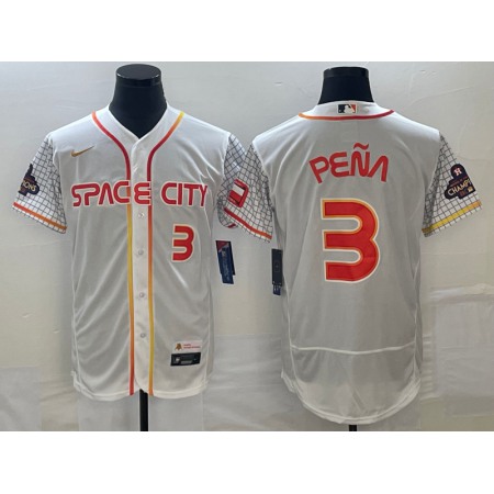 Men's Houston Astros #3 Jeremy Pena White With 2022 World Serise Champions Patch Stitched Baseball Jersey