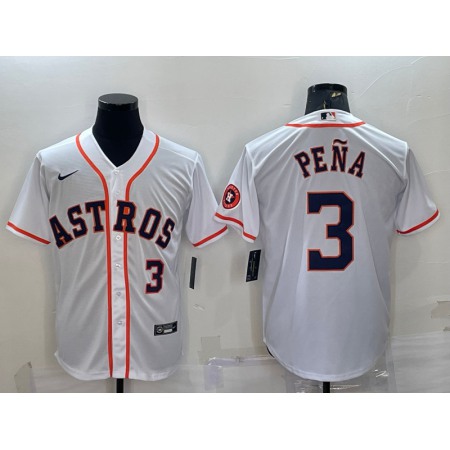 Men's Houston Astros #3 Jeremy Pena White With Patch Cool Base Stitched Jersey