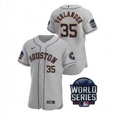 Men's Houston Astros #35 Justin Verlander 2021 Grey World Series Flex Base Stitched Baseball Jersey