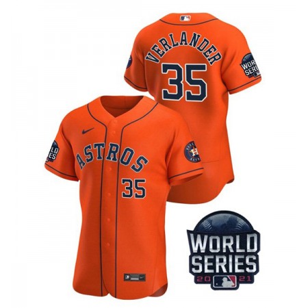 Men's Houston Astros #35 Justin Verlander 2021 Orange World Series Flex Base Stitched Baseball Jersey