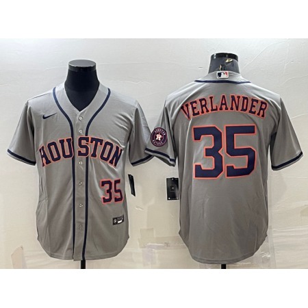 Men's Houston Astros #35 Justin Verlander Gray With Patch Cool Base Stitched Jersey