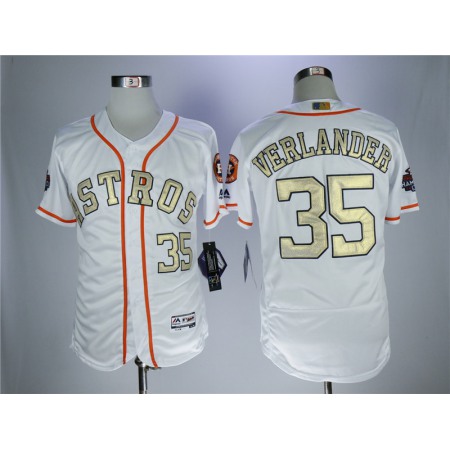 Men's Houston Astros #35 Justin Verlander Majestic White 2018 Gold Program Flex Base Player Stitched MLB Jersey