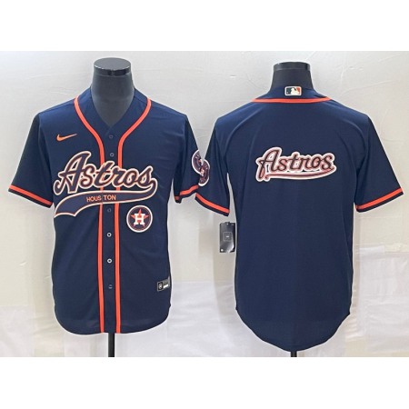 Men's Houston Astros Navy Team Big Logo With Patch Cool Base Stitched Baseball Jersey