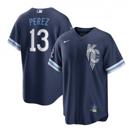 Men's Kansas City Royals #13 Salvador Perez 2022 Navy City Connect Cool Base Stitched Jersey