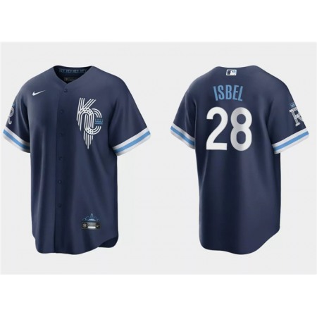 Men's Kansas City Royals #28 Kyle isbel Navy City Connect Cool Base Stitched Baseball Jersey