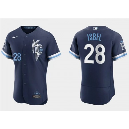 Men's Kansas City Royals #28 Kyle isbel Navy City Connect Flex Base Stitched MLB Jersey