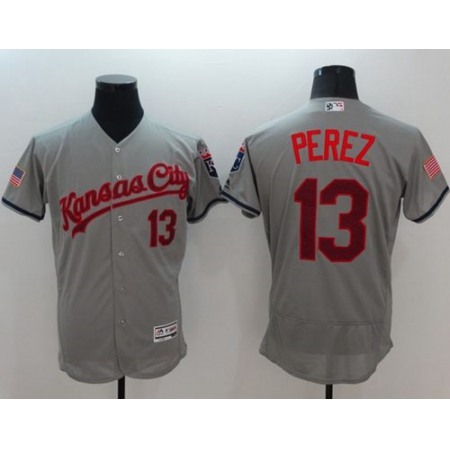 Royals #13 Salvador Perez Grey Fashion Stars & Stripes Flexbase Authentic Stitched MLB Jersey