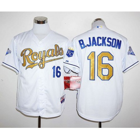 Royals #16 Bo Jackson White 2015 World Series Champions Gold Program Stitched MLB Jersey