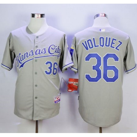 Royals #36 Edinson Volquez Grey Cool Base Road Stitched MLB Jersey