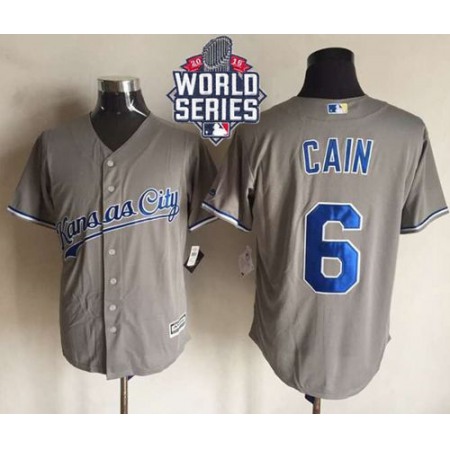 Royals #6 Lorenzo Cain New Grey Cool Base W/2015 World Series Patch Stitched MLB Jersey