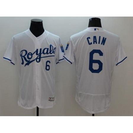 Royals #6 Lorenzo Cain White Flexbase Authentic Collection Stitched MLB Jersey