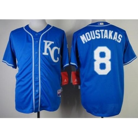 Royals #8 Mike Moustakas Blue Alternate 2 Cool Base Stitched MLB Jersey