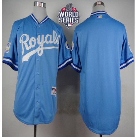 Royals Blank Light Blue 1985 Turn Back The Clock W/2015 World Series Patch Stitched MLB Jersey