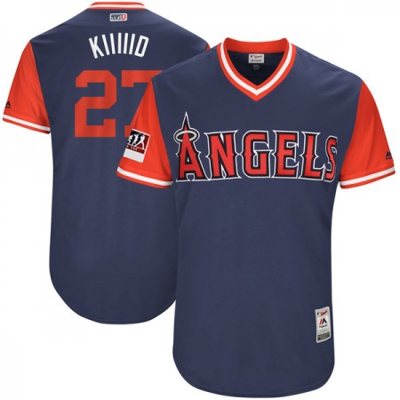 Men's Los Angeles Angels #27 Mike Trout "Kiiiiid" Majestic Navy/Red 2018 Players' Weekend Authentic Stitched MLB Jersey