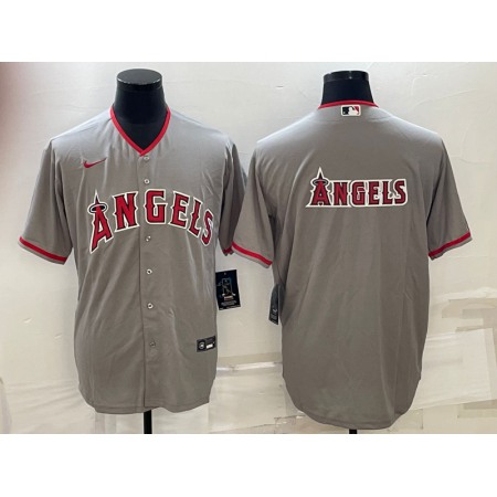 Men's Los Angeles Angels Gray Team Big Logo Cool Base Stitched Jersey