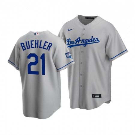 Men's Los Angeles Dodgers #21 Walker Buehler Grey 2020 World Series Champions Home Patch Stitched Jersey