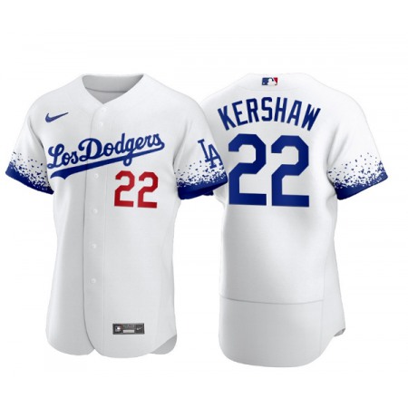 Men's Los Angeles Dodgers #22 Clayton Kershaw 2021 White City Connect Flex Base Stitched Baseball Jersey