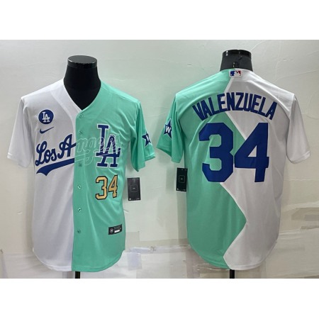 Men's Los Angeles Dodgers #34 Fernando Valenzuela 2022 All-Star White/Green Cool Base Stitched Baseball Jersey