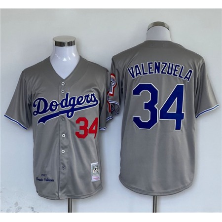 Men's Los Angeles Dodgers #34 Fernando Valenzuela Grey Cool Base Stitched Jersey