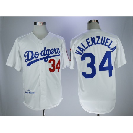 Men's Los Angeles Dodgers #34 Fernando Valenzuela White 1981 Throwback Stitched MLB Jersey