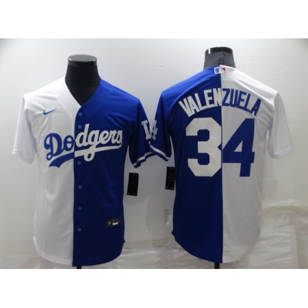 Men's Los Angeles Dodgers #34 Toro Valenzuela White/Blue Split Cool Base Stitched Baseball Jersey