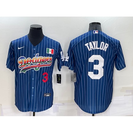 Men's Los Angeles Dodgers #3 Chris Taylor Navy Mexico Rainbow Cool Base Stitched Baseball Jersey