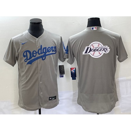 Men's Los Angeles Dodgers Grey Team Big Logo Flex Base Stitched Baseball Jersey