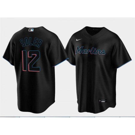 Men's Miami Marlins #12 Jorge Soler Black Cool Base Stitched Jersey