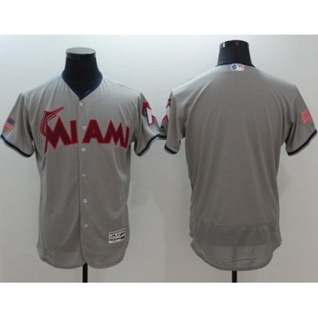 marlins Blank Grey Fashion Stars & Stripes Flexbase Authentic Stitched MLB Jersey