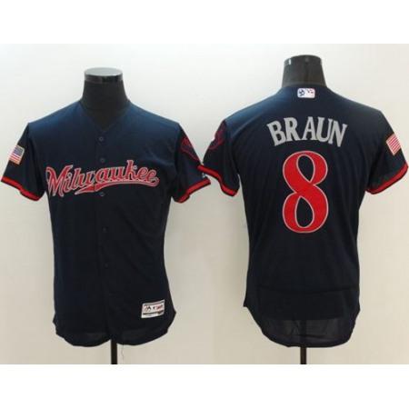 Brewers #8 Ryan Braun Navy Blue Fashion Stars & Stripes Flexbase Authentic Stitched MLB Jersey