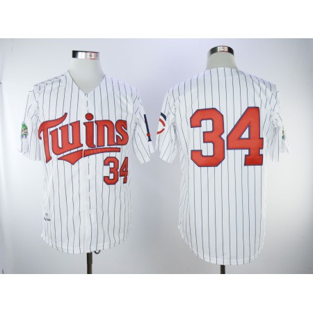 Men's Minnesota Twins #34 Kirby Puckett Mitchell And Ness White(Blue Strip) Throwback Stitched MLB Jersey