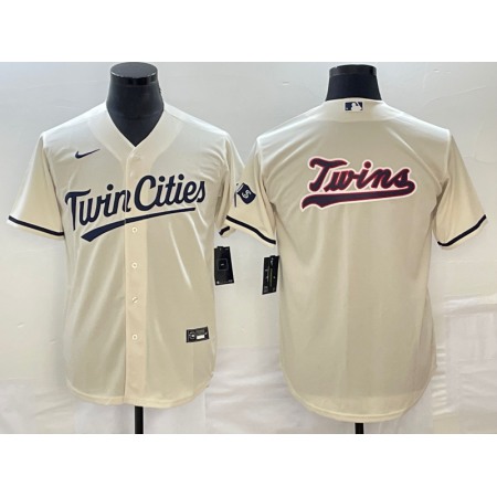 Men's Minnesota Twins Cream Team Big Logo Cool Base Stitched Jersey