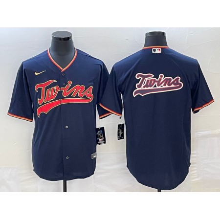 Men's Minnesota Twins Navy Team Big Logo Cool Base Stitched Jersey