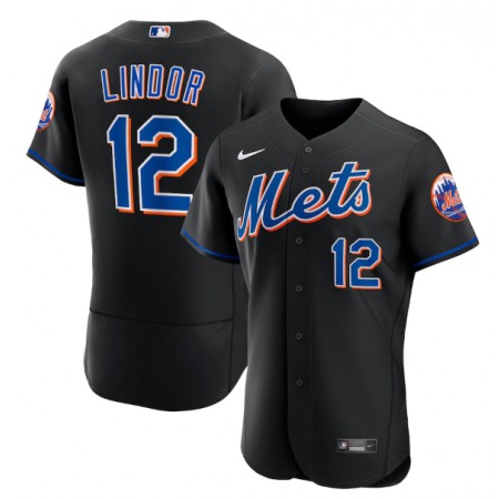 Men's New York Mets #12 Francisco Lindor Black Flex Base Stitched Jersey