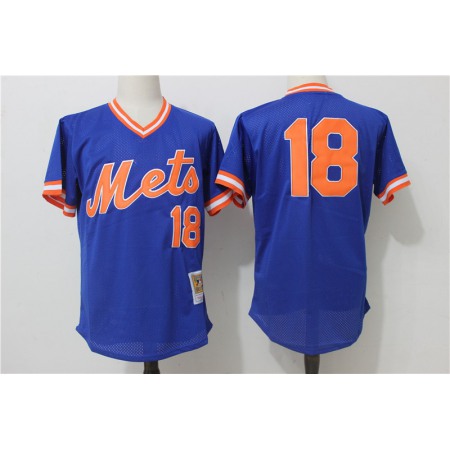 Men's New York Mets #18 Darryl Strawberry Mitchell & Ness Royal Cooperstown Mesh Batting Practice Stitched MLB Jersey