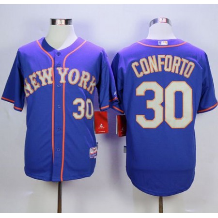 Mets #30 Michael Conforto Blue(Grey NO.) Alternate Road Cool Base Stitched MLB Jersey