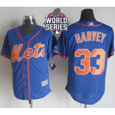 Mets #33 Matt Harvey Blue Alternate Home New Cool Base W/2015 World Series Patch Stitched MLB Jersey