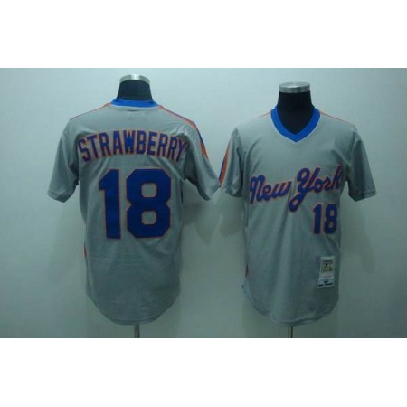 Mitchell and Ness Mets #18 Darryl Strawberry Stitched Grey Throwback MLB Jersey