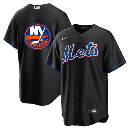 Men's New York Mets & islanders Black Cool Base Stitched Baseball Jersey