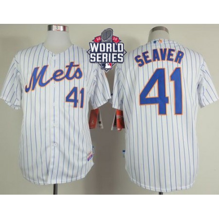 Mets #41 Tom Seaver White(Blue Strip) Home Cool Base W/2015 World Series Patch Stitched MLB Jersey
