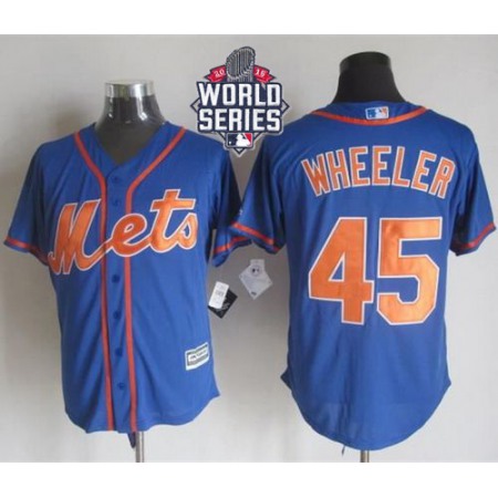 Mets #45 Zack Wheeler Blue Alternate Home New Cool Base W/2015 World Series Patch Stitched MLB Jersey