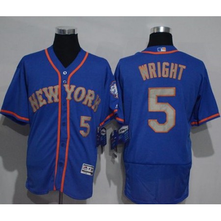 Mets #5 David Wright Blue(Grey NO.) Flexbase Authentic Collection Stitched MLB Jersey