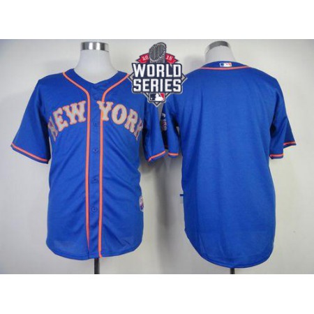 Mets Blank Blue Alternate Road Cool Base W/2015 World Series Patch Stitched MLB Jersey