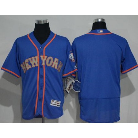 Mets Blank Blue(Grey NO.) Flexbase Authentic Collection Stitched MLB Jersey