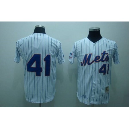 Mitchell and Ness Mets #41 Tom Seaver Stitched White Blue Strip Throwback MLB Jersey